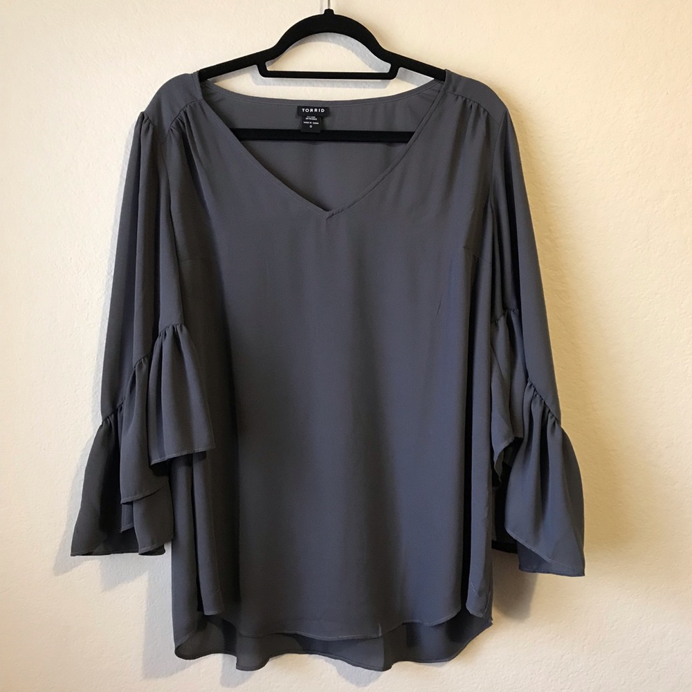 Torrid Gray, Bell-Sleeve Blouse